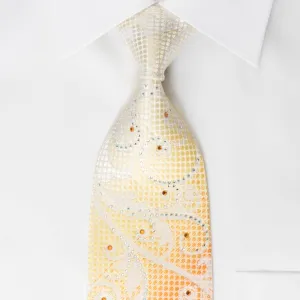 Austin Reed Men's Silk Rhinestone Necktie Scrolls On Orange With Silver Sparkles