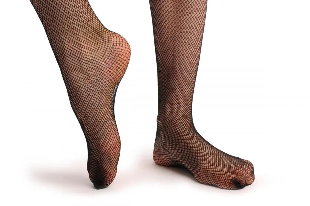 Black Fishnet Stockings With Attached Lace Suspender Belt