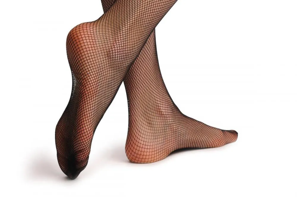 Black Fishnet Stockings With Attached Lace Suspender Belt