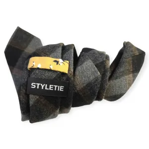 Black Gray Wool Plaid Tie