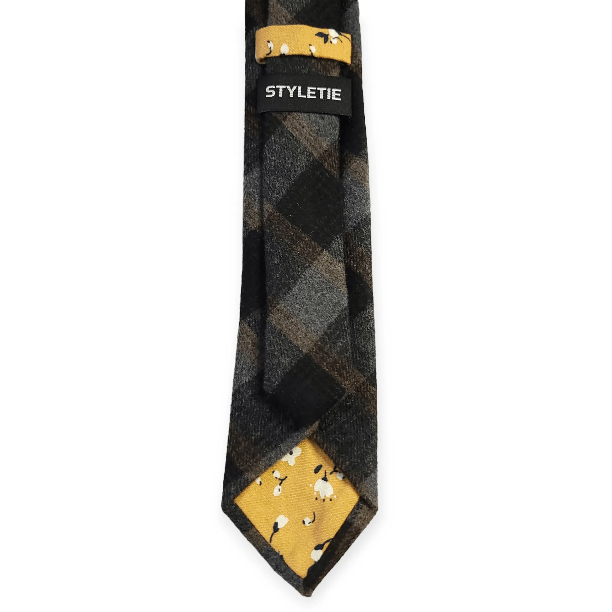 Black Gray Wool Plaid Tie
