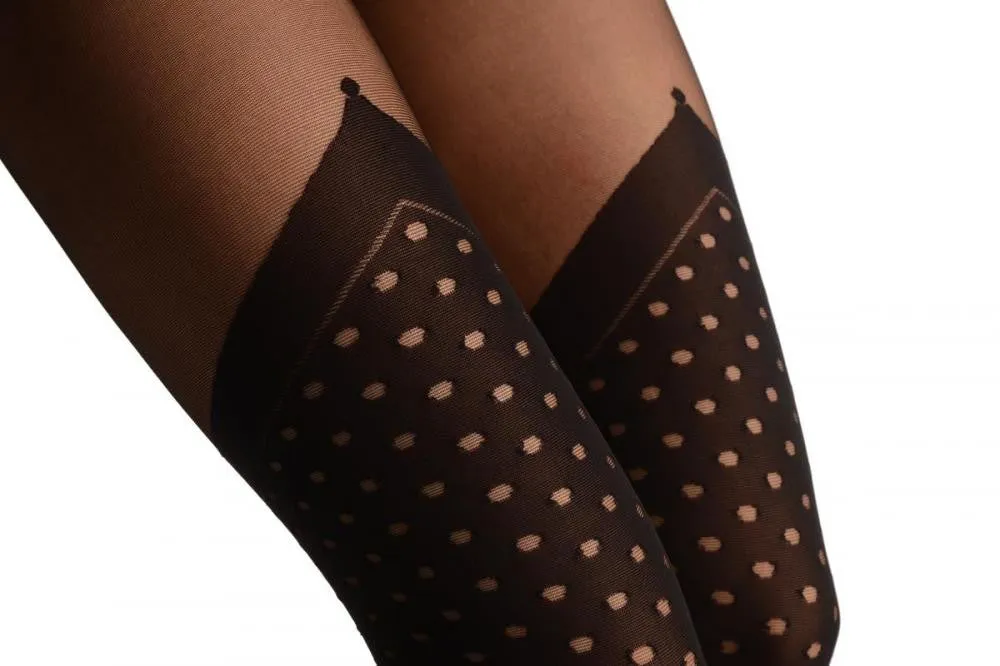 Black Opaque Faux Stockings With Transparent Polka Dot