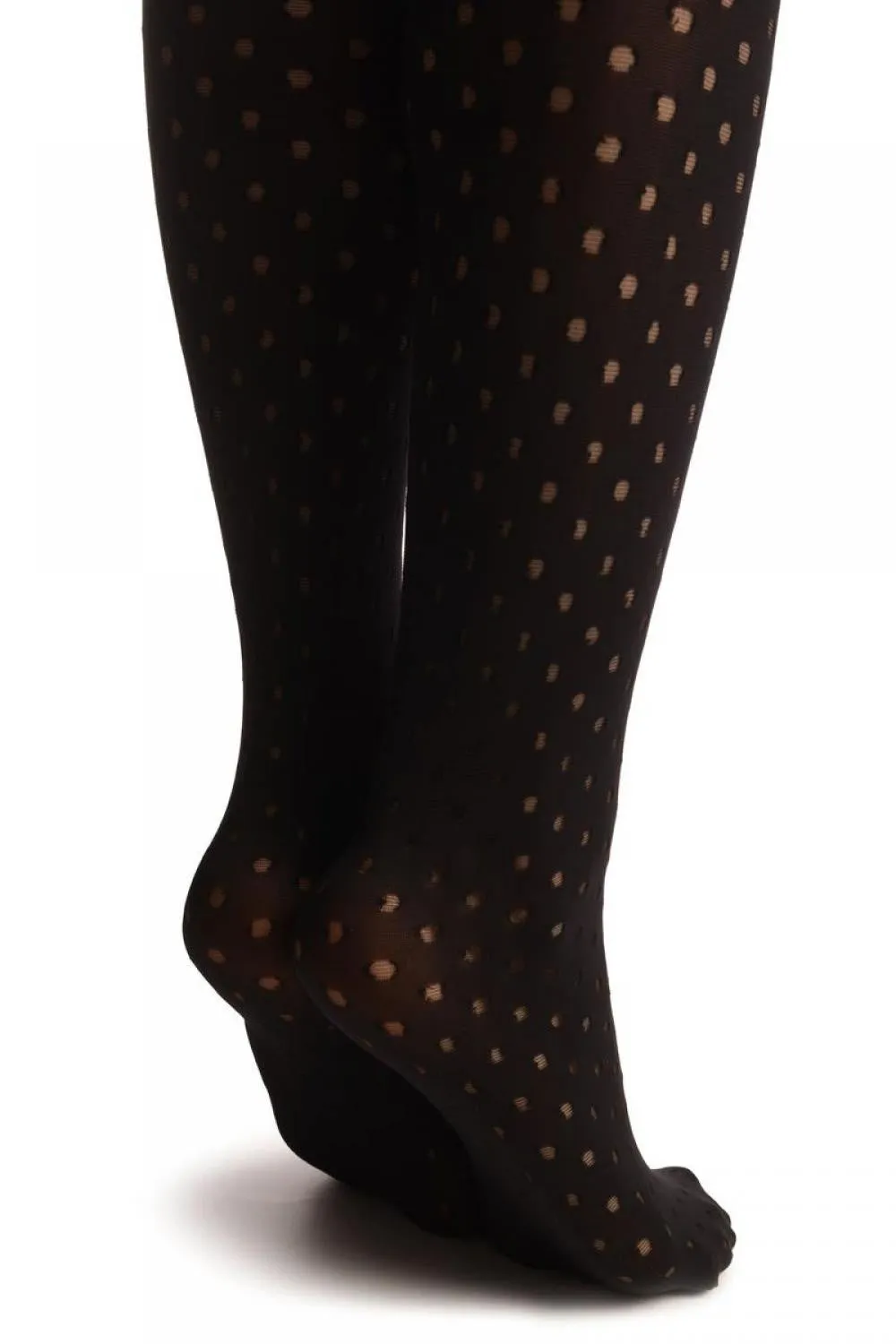 Black Opaque Faux Stockings With Transparent Polka Dot