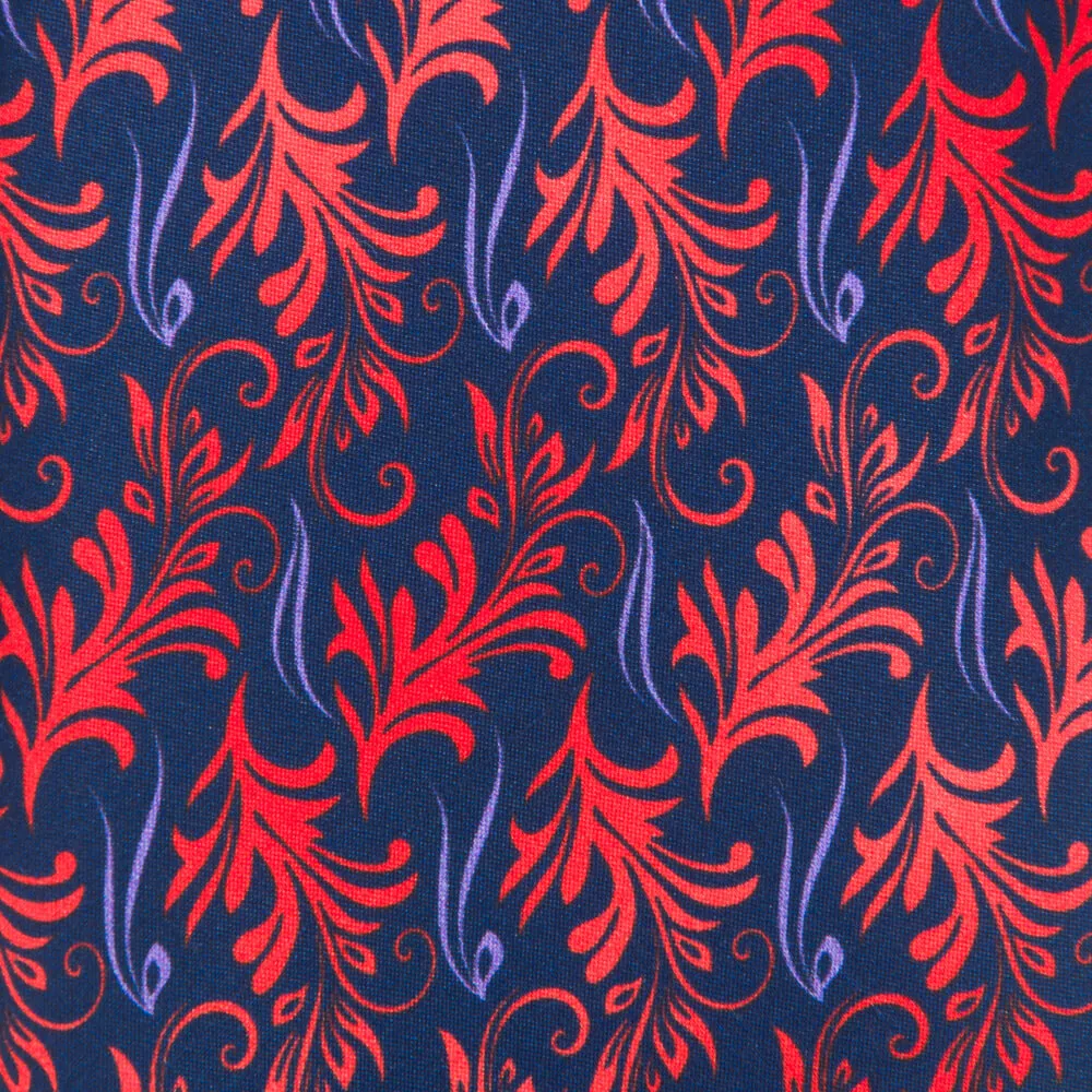 Blue and Red Acanthus Leaves Duchesse Silk Tie