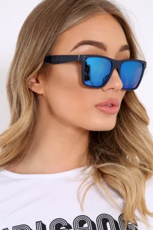 Blue Matt Mirrored Wayfarer Sunglasses - Elva
