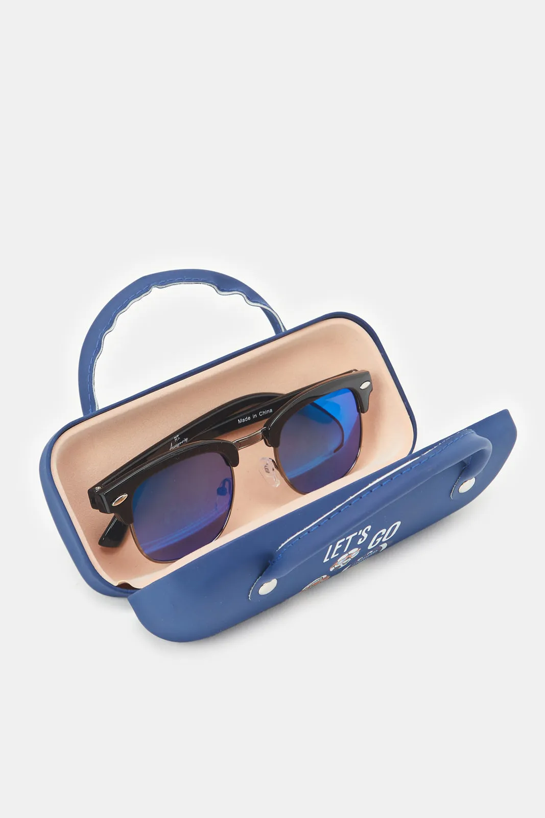 Boys Blue Wayfarer Sunglasses With Printed Case