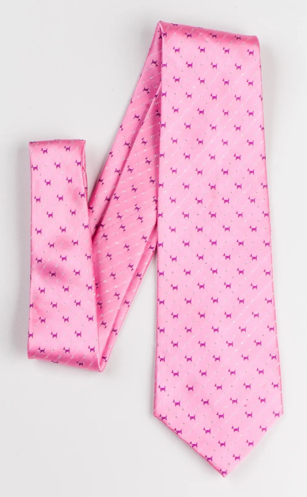 Christian Stephanus Silk Neck Tie Scotty Dogs On Pink 3 1/4 Inch