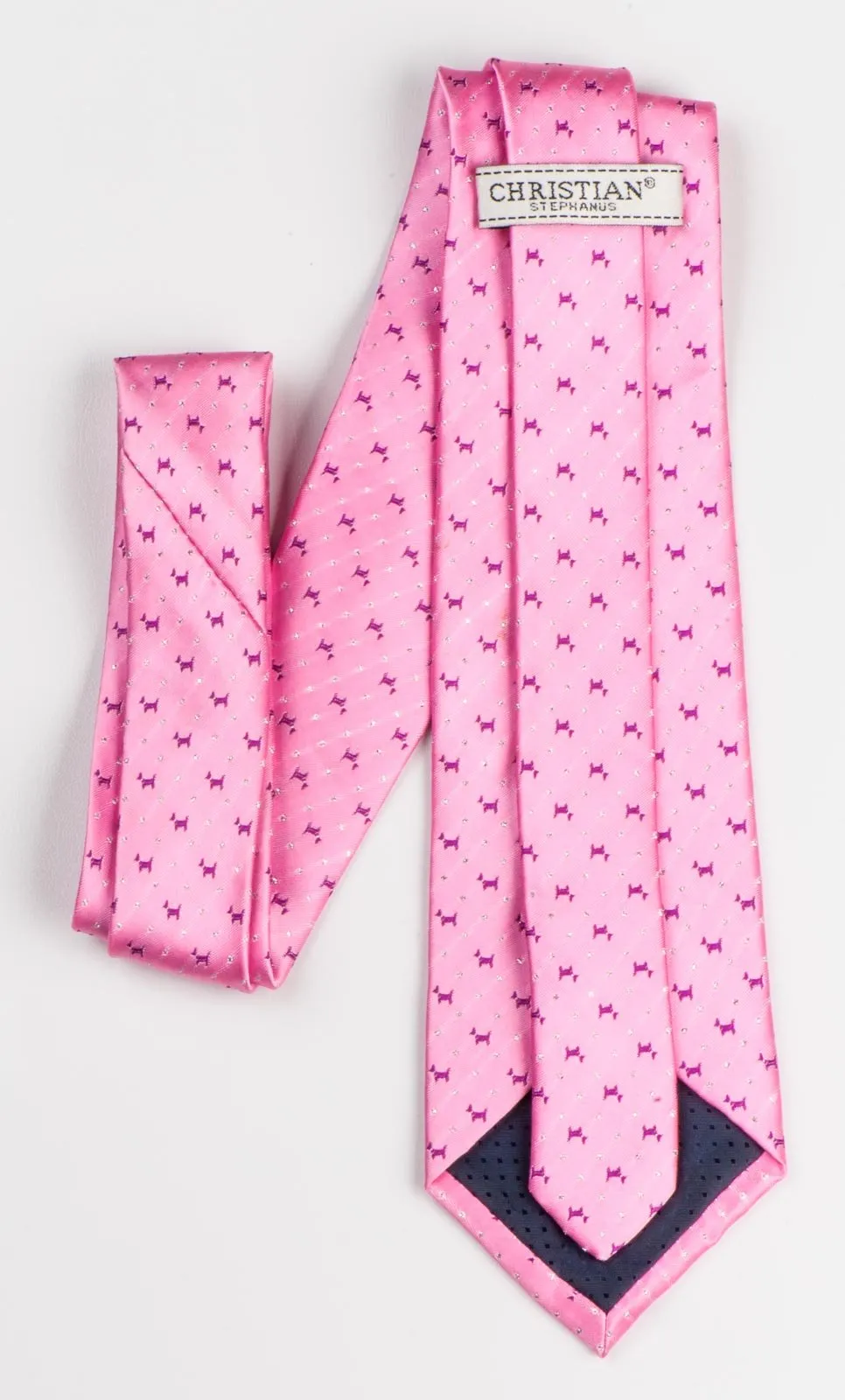 Christian Stephanus Silk Neck Tie Scotty Dogs On Pink 3 1/4 Inch