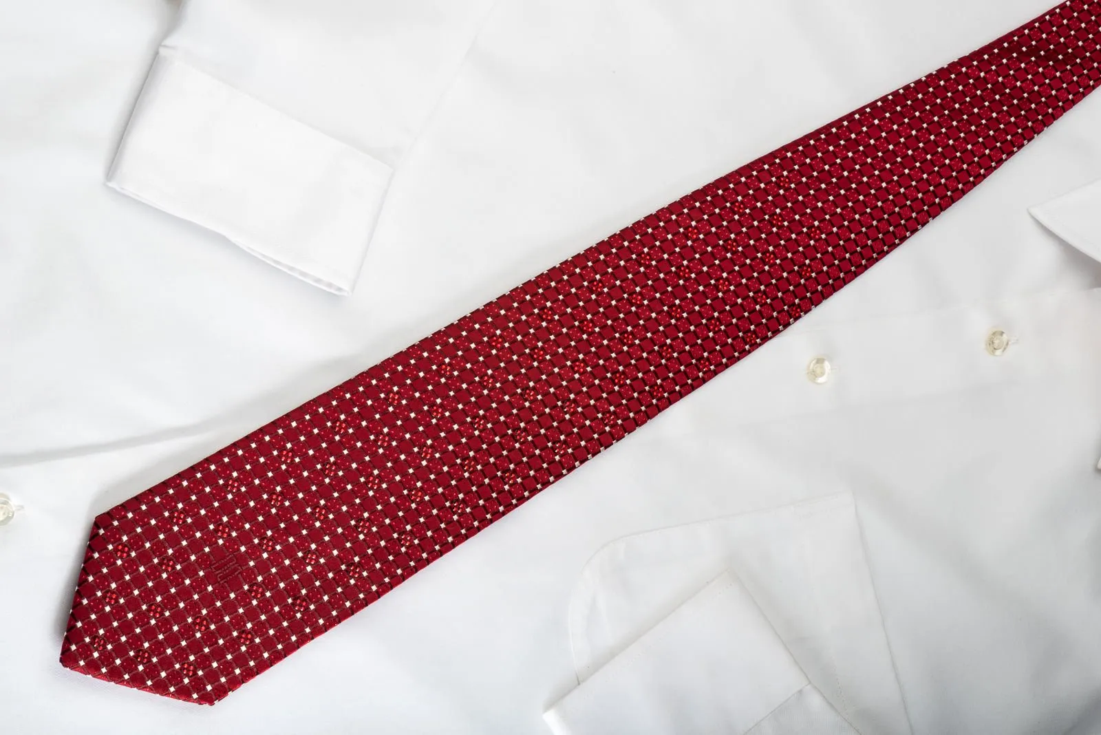 Daks Silk Tie Checkered Trellis On Burgundy With Rhinestones & Sparkles