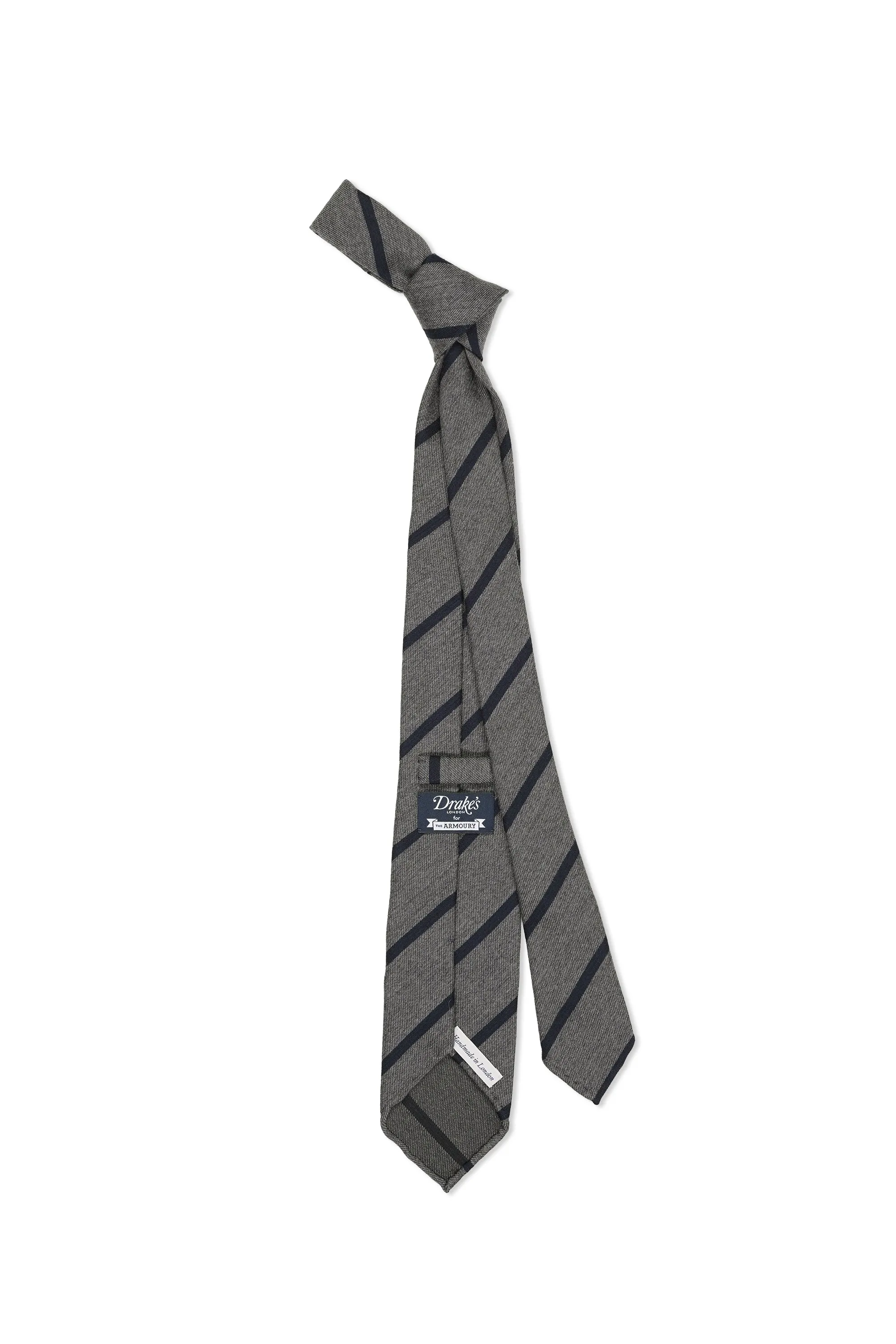 Drake's Grey with Navy Stripe Wool/Silk Woven Tie