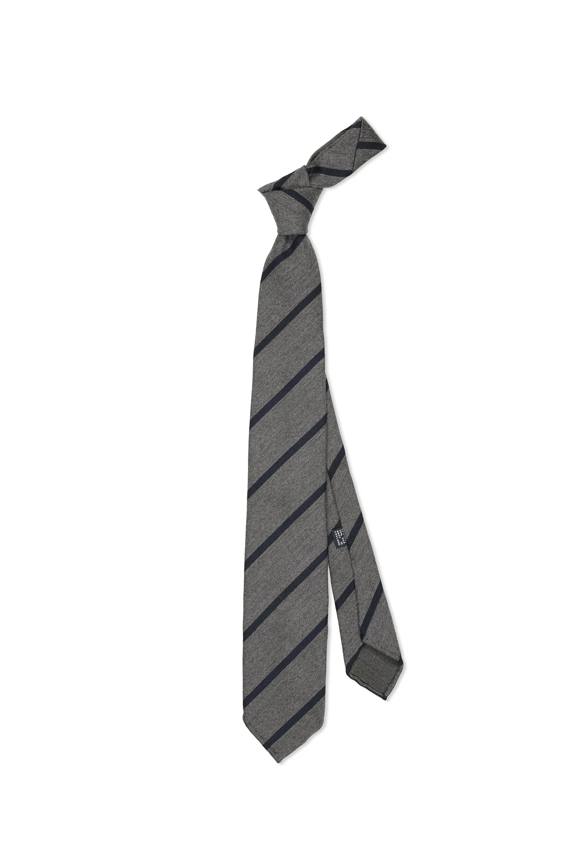Drake's Grey with Navy Stripe Wool/Silk Woven Tie