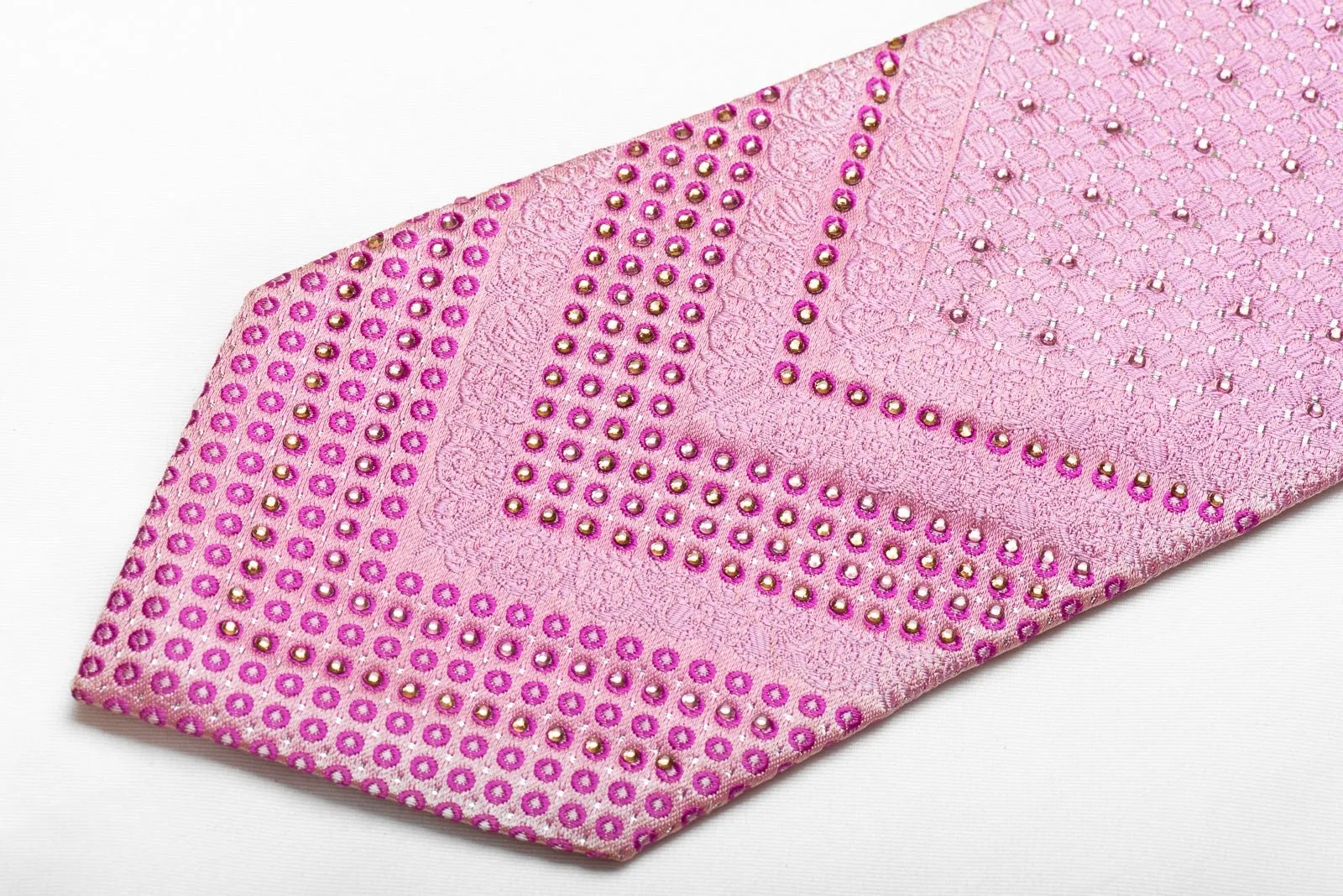 Elle Homme Men's Crystal Silk Tie Trellis On Pink With Silver Sparkles