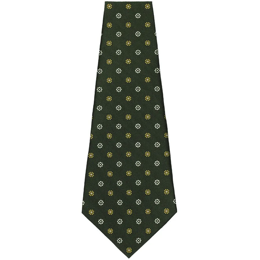 Floral Printed Bespoke Silk Tie - Olive