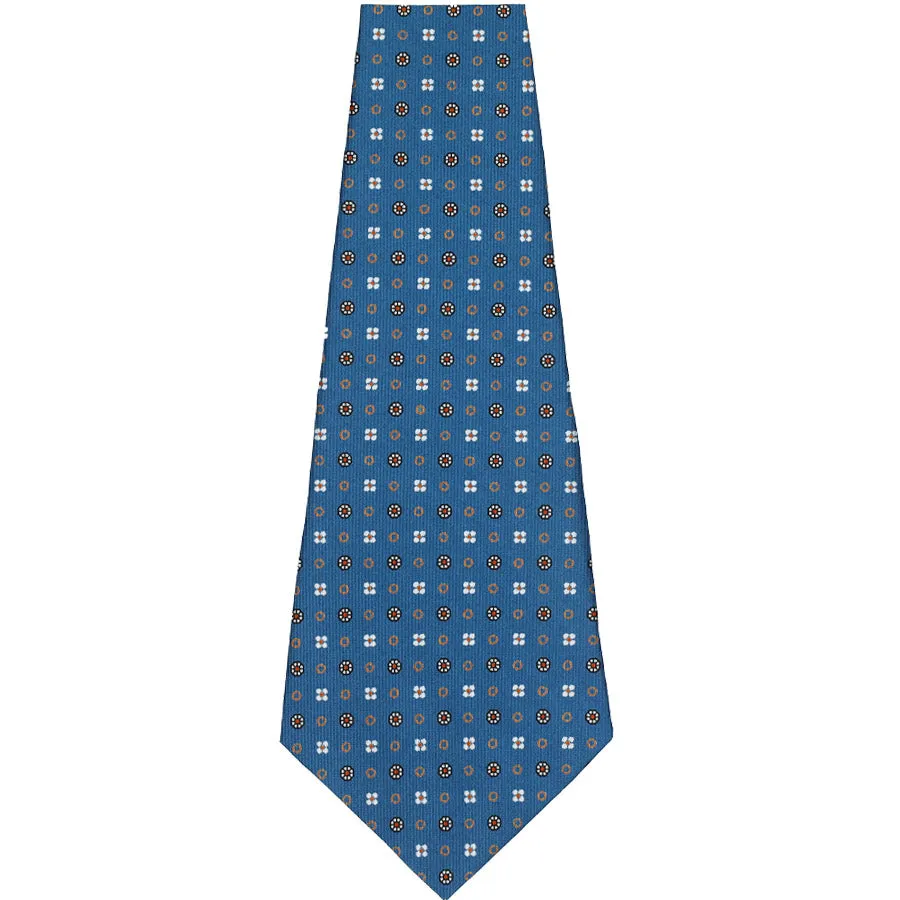 Floral Printed Silk Bespoke Tie - Air Force Blue