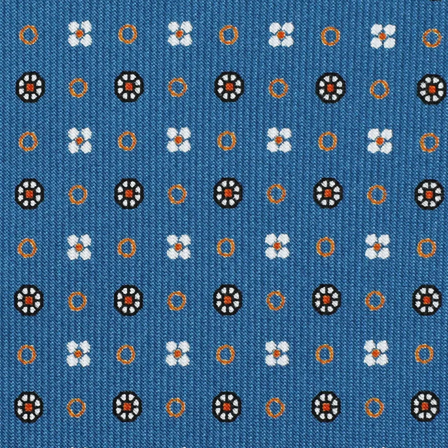 Floral Printed Silk Bespoke Tie - Air Force Blue