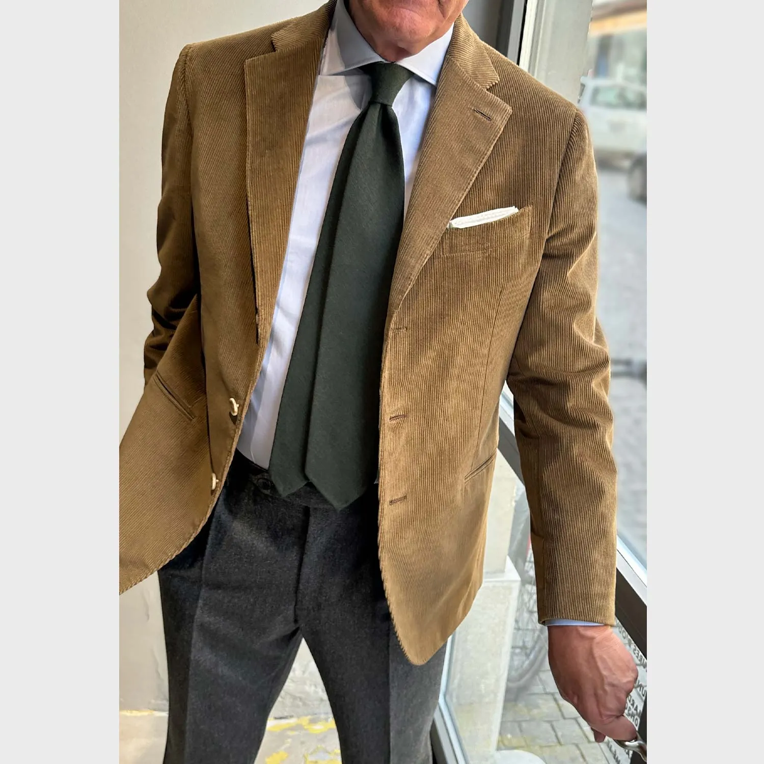 F.Marino Flannel Wool Tie 3 Folds Mud