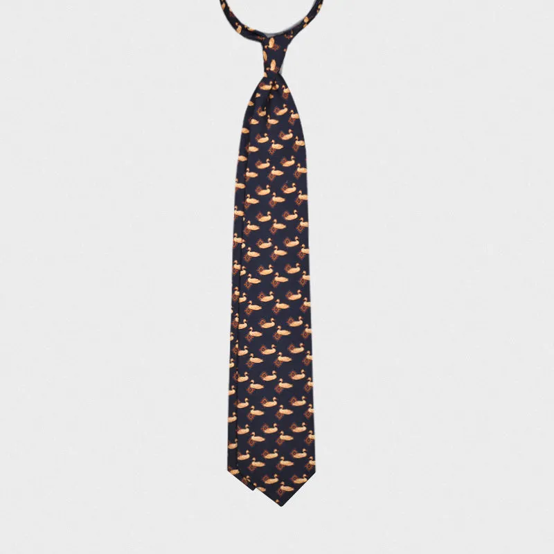 F.Marino Handmade Wool Tie 3-Fold Navy Duck