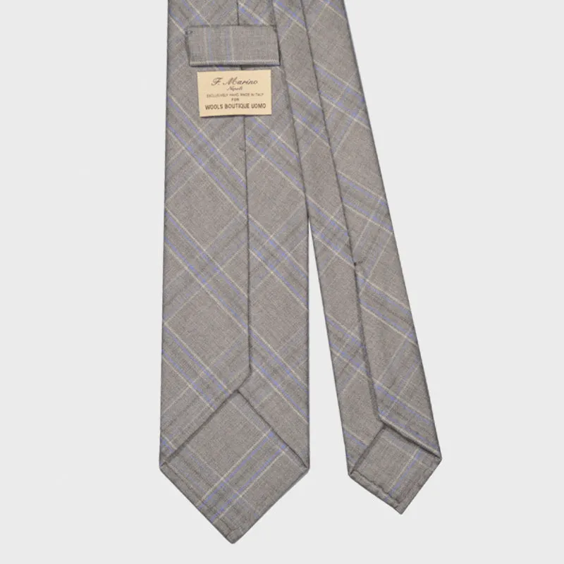 F.Marino Handmade Wool Tie 3 Folds Prince of Wales Cloud Grey