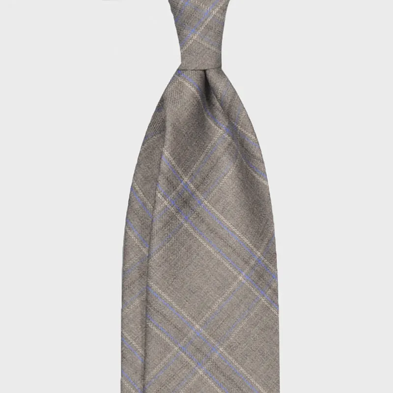 F.Marino Handmade Wool Tie 3 Folds Prince of Wales Cloud Grey
