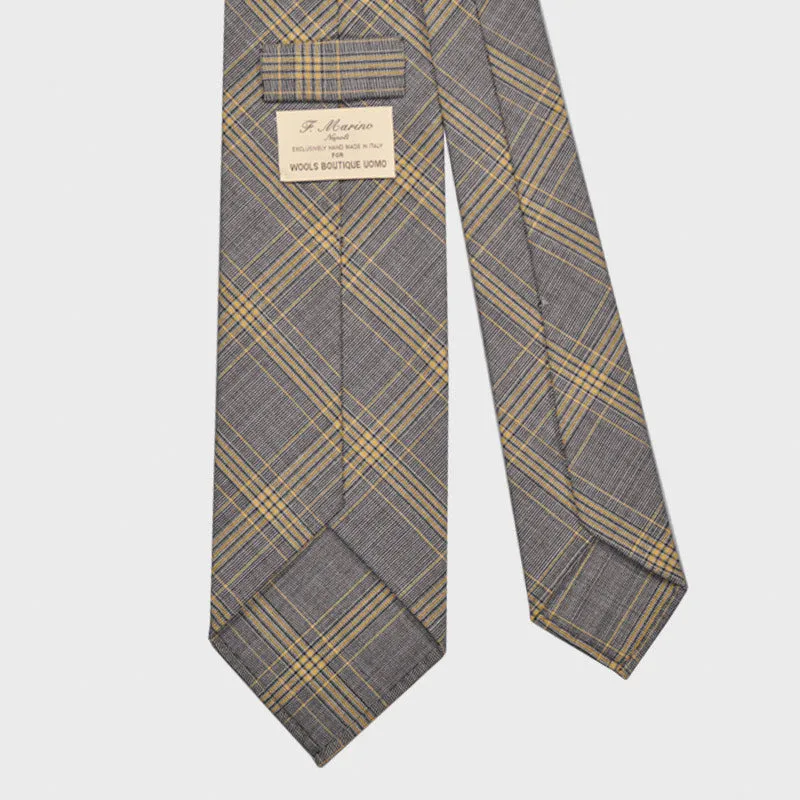 F.Marino Handmade Wool Tie 3 Folds Windowpane Yellow