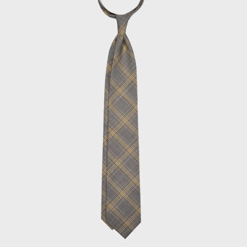 F.Marino Handmade Wool Tie 3 Folds Windowpane Yellow