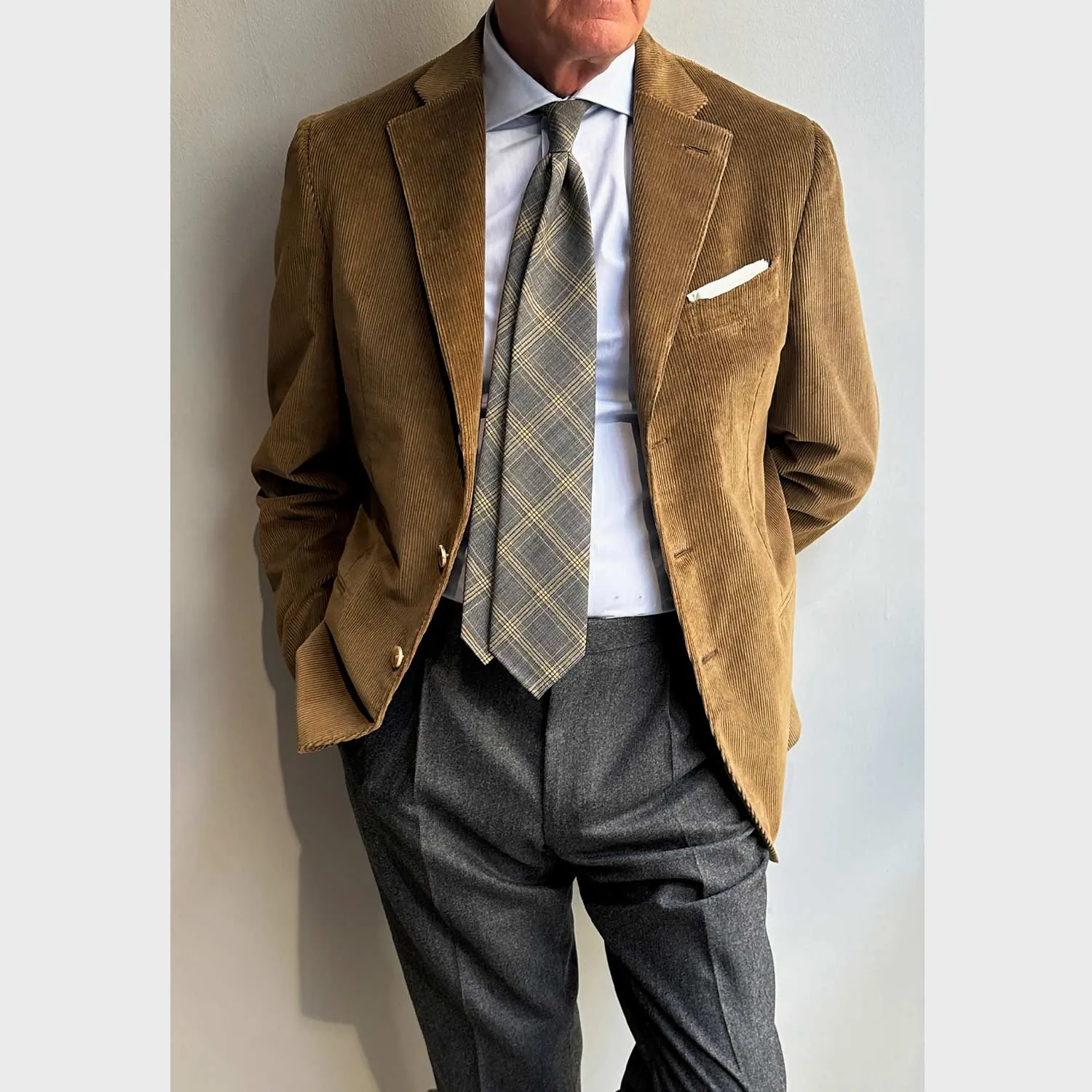 F.Marino Handmade Wool Tie 3 Folds Windowpane Yellow