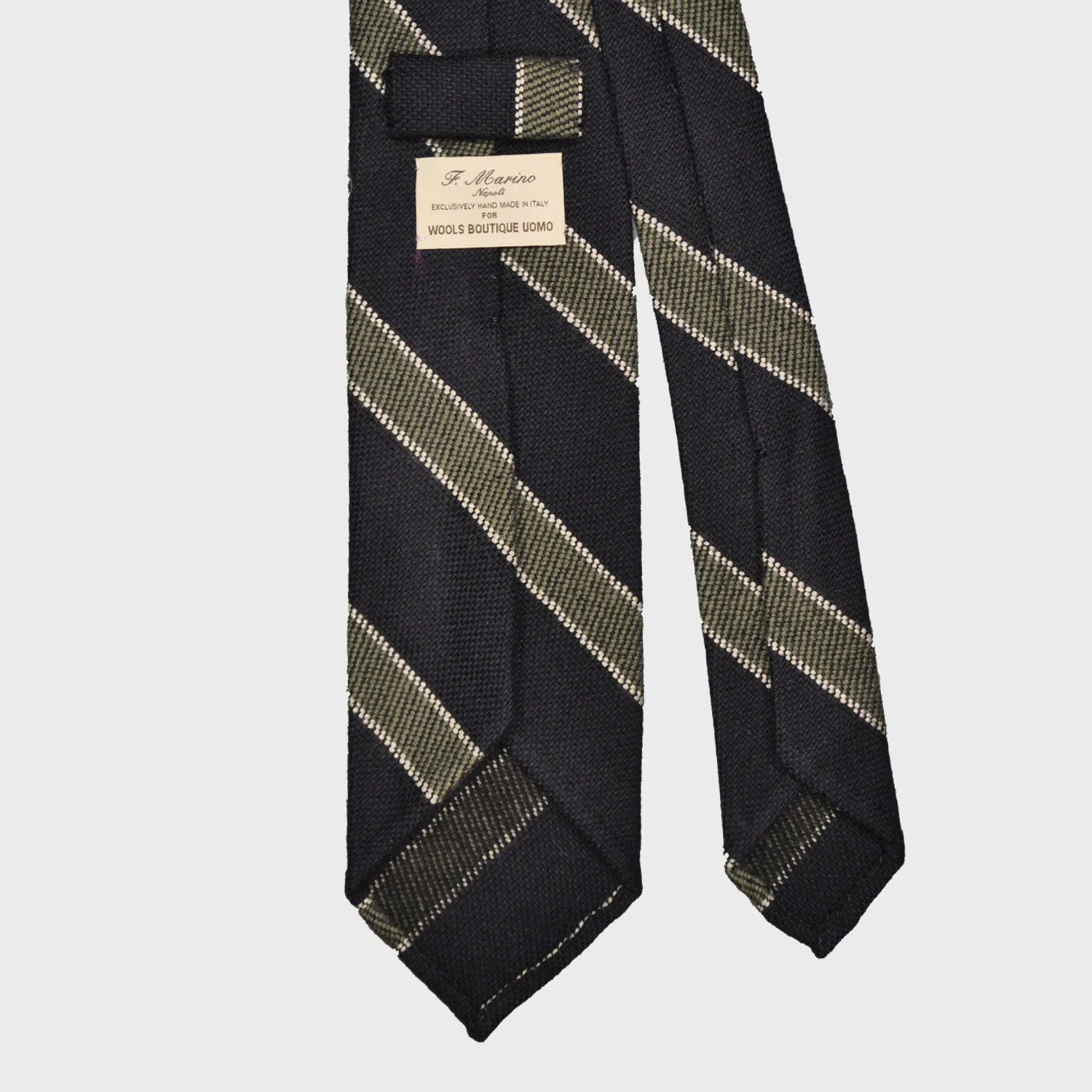 F.Marino Regimental Wool Tie 3 Folds Dark Blue