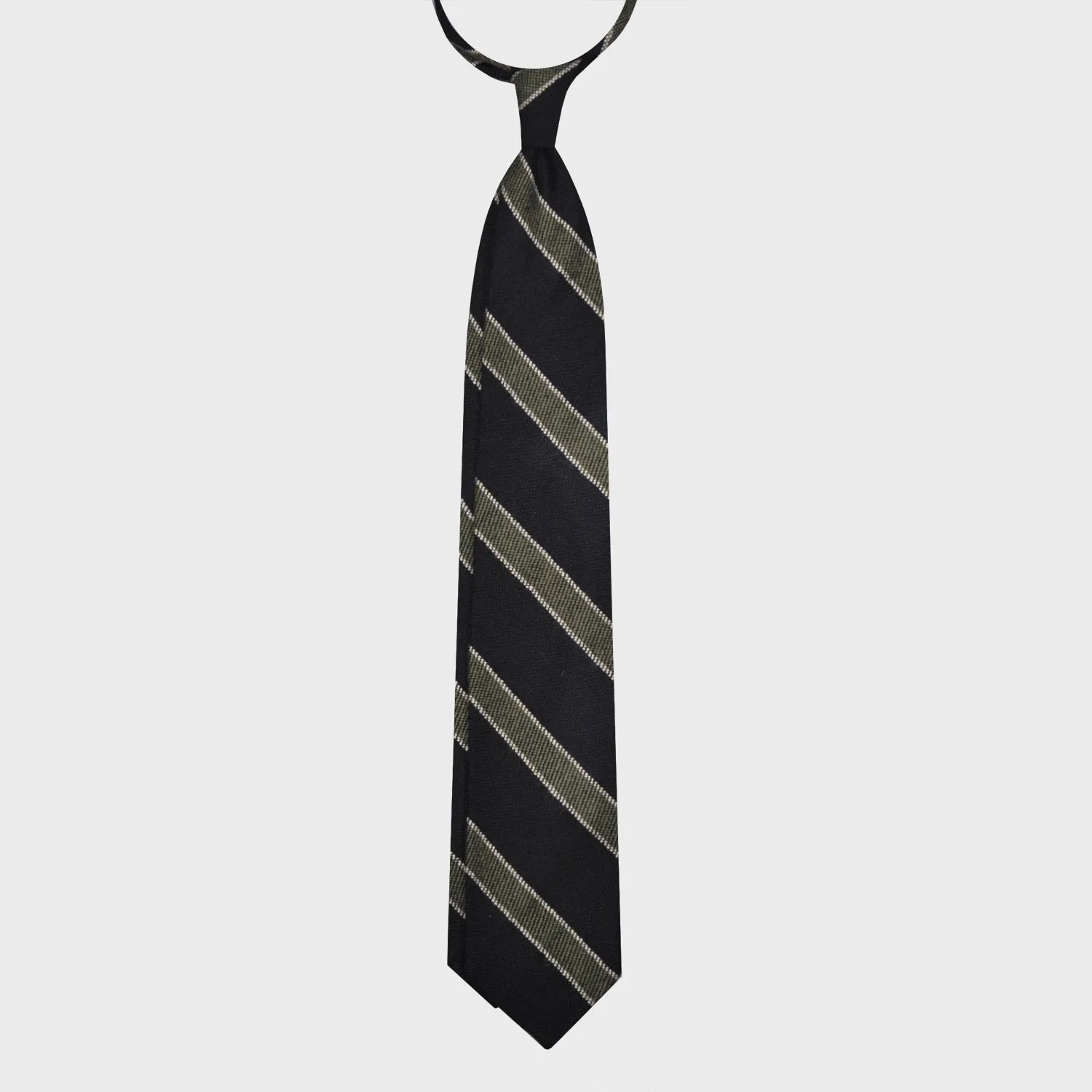 F.Marino Regimental Wool Tie 3 Folds Dark Blue