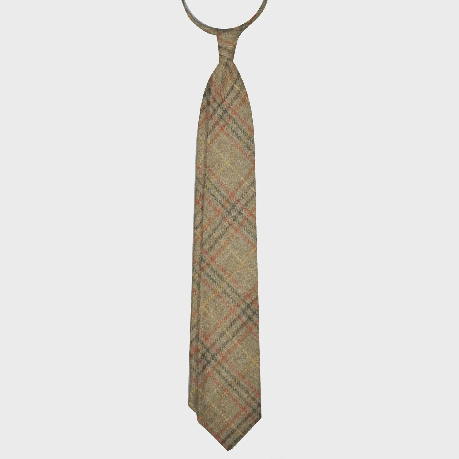 F.Marino Tweed Tie 3 Folds Glen Plaid Army Green