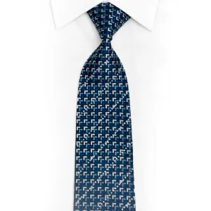 Geometric Design On Navy Rhinestone Silk Necktie