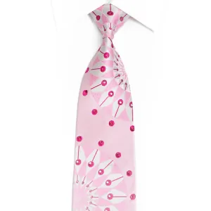 Geometric Design On Pink Rhinestone Silk Necktie