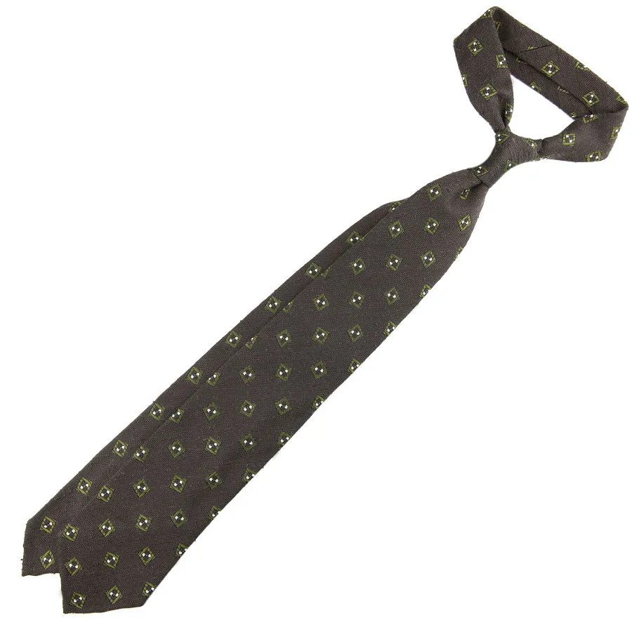 Geometrical Soft Shantung Silk Tie - Brown - Hand-Rolled
