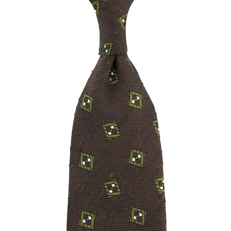 Geometrical Soft Shantung Silk Tie - Brown - Hand-Rolled