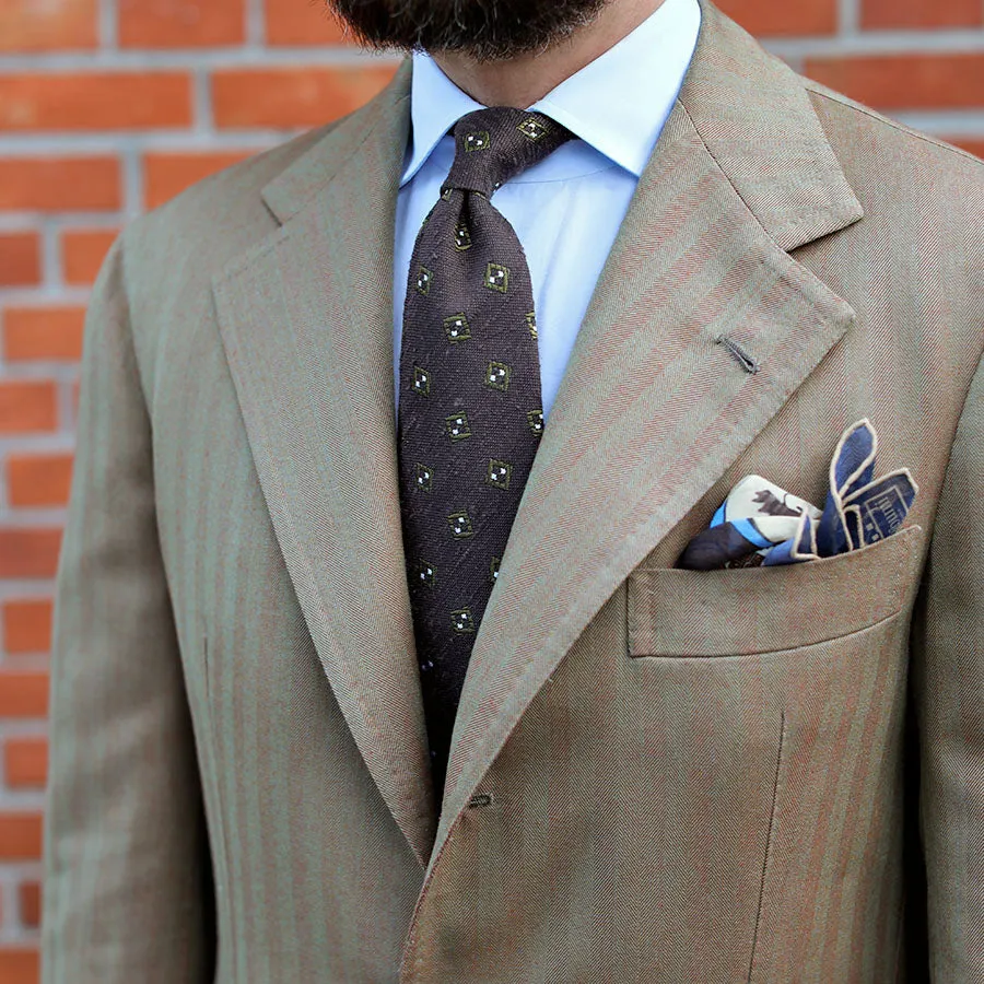 Geometrical Soft Shantung Silk Tie - Brown - Hand-Rolled