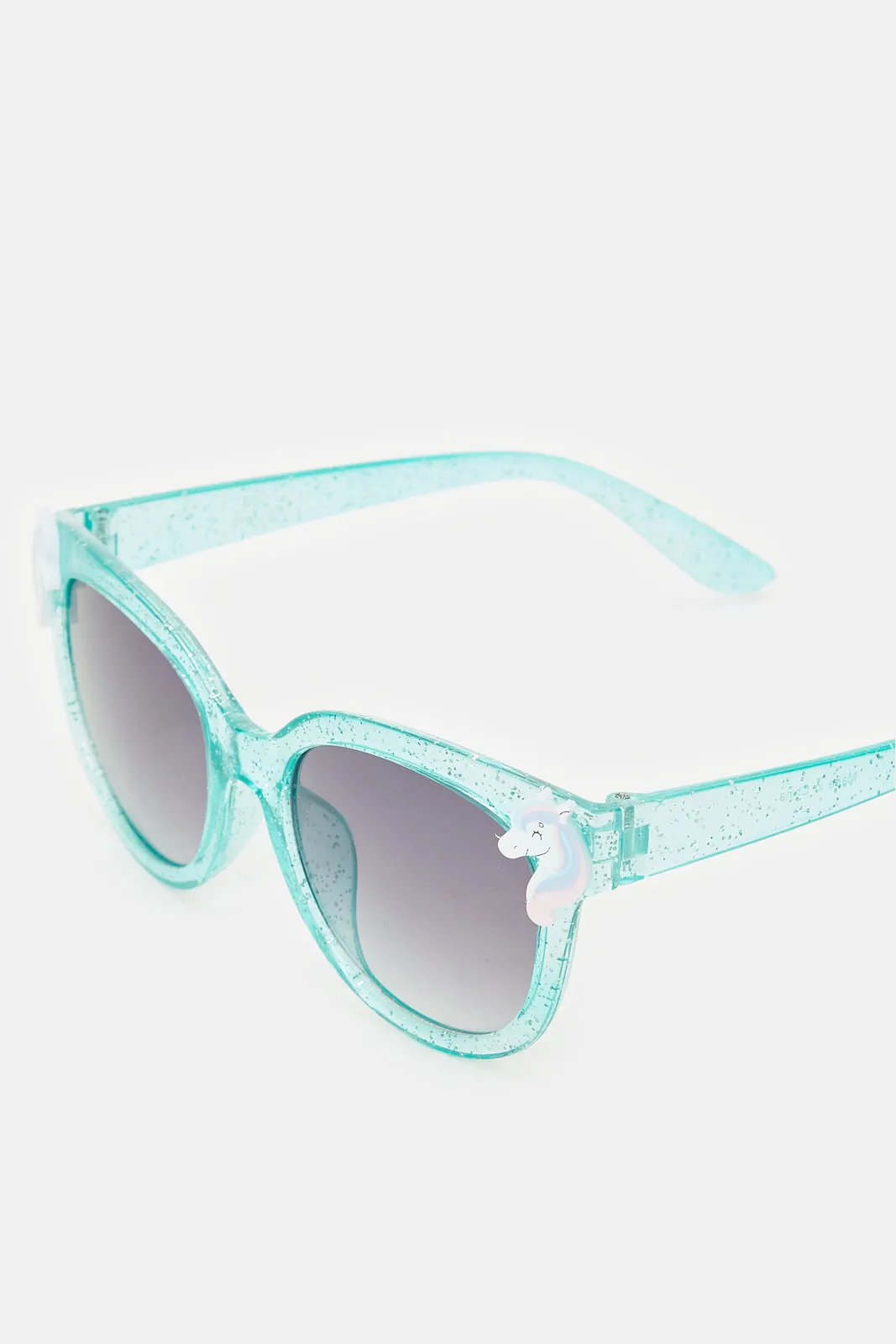 Girls Blue Wayfarer Unicorn Embellished Sunglasses