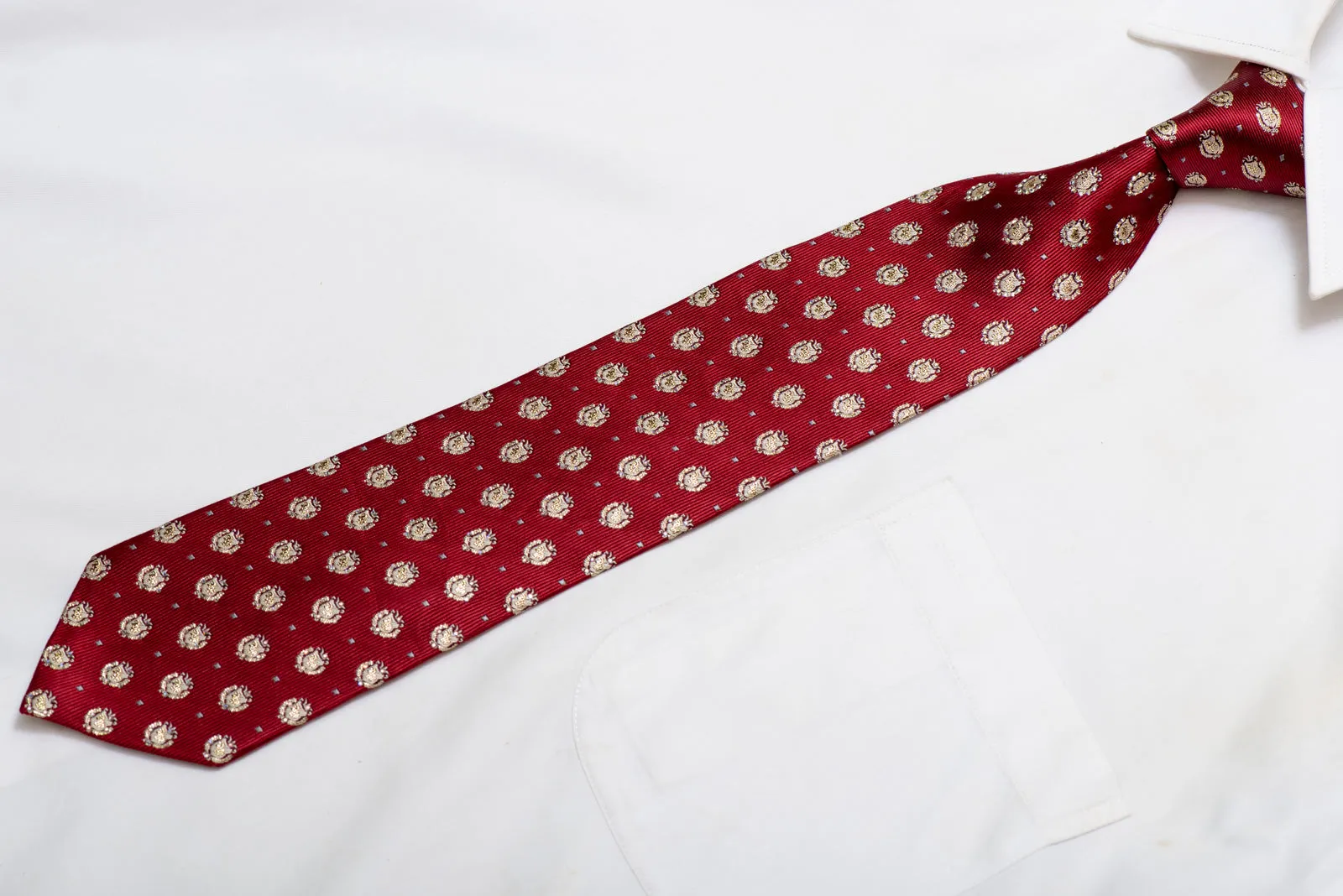 Gold Emblem On Burgundy Rhinestone Silk Necktie With Gold Sparkles