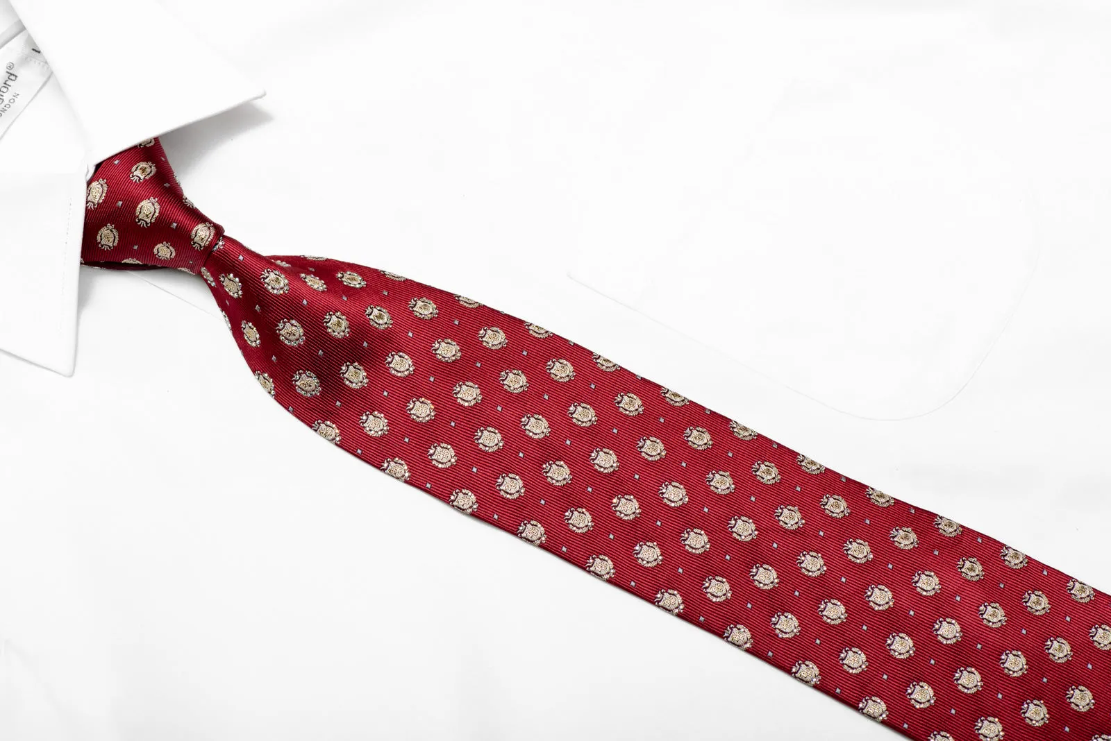 Gold Emblem On Burgundy Rhinestone Silk Necktie With Gold Sparkles
