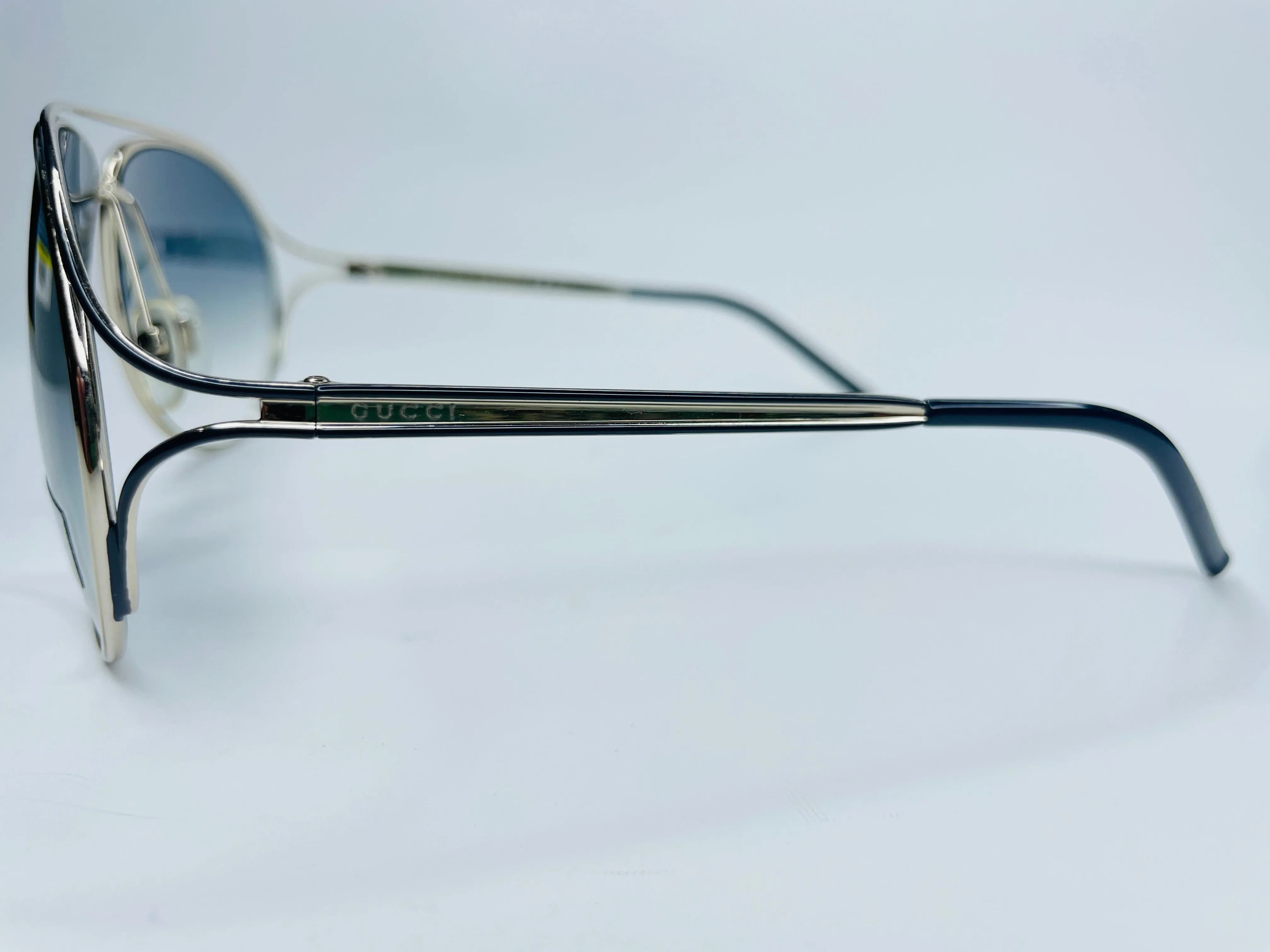 Gucci GG4216/S Silver Metal Gradient Blue Aviator Luxury Sunglasses