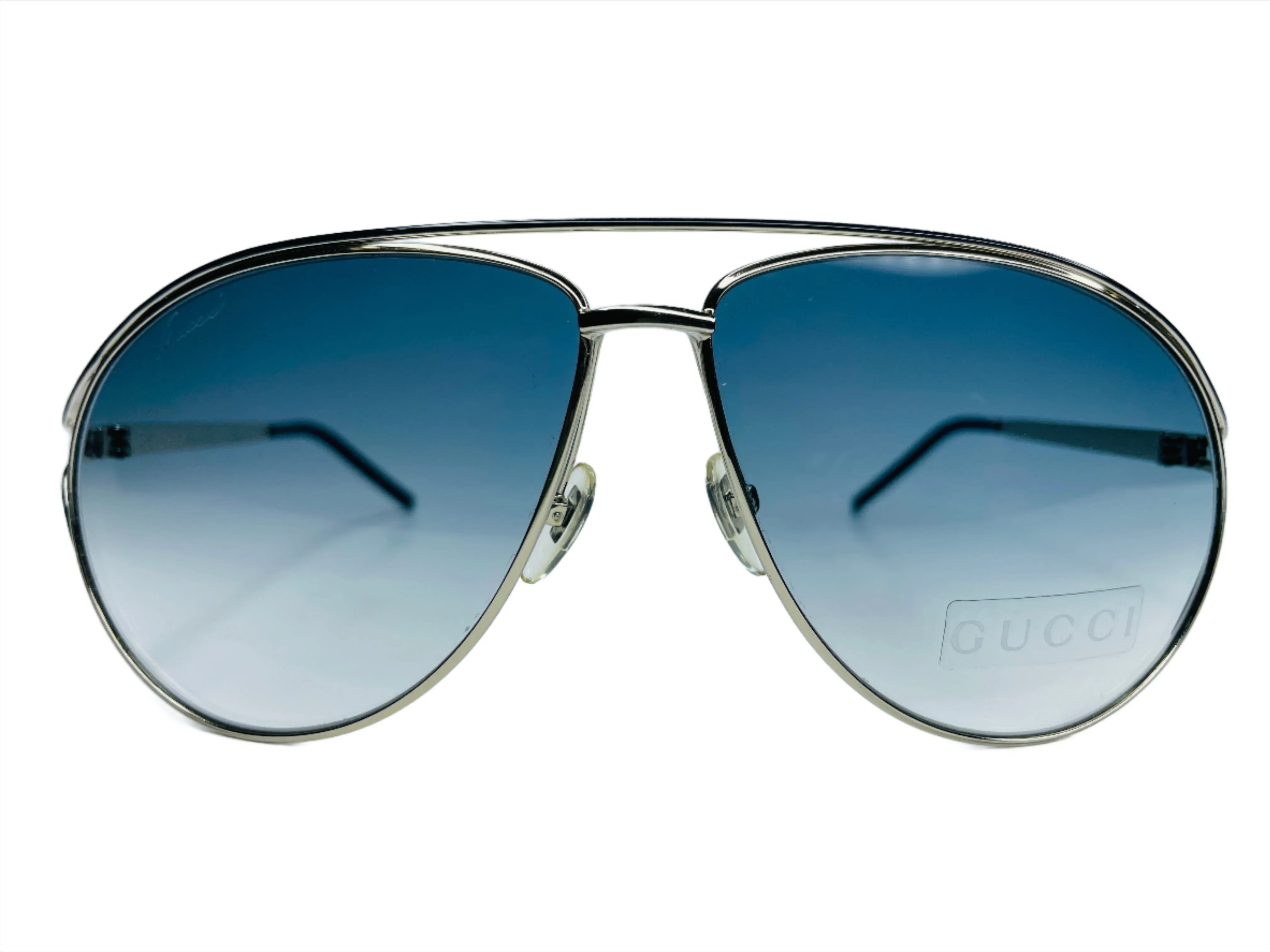 Gucci GG4216/S Silver Metal Gradient Blue Aviator Luxury Sunglasses