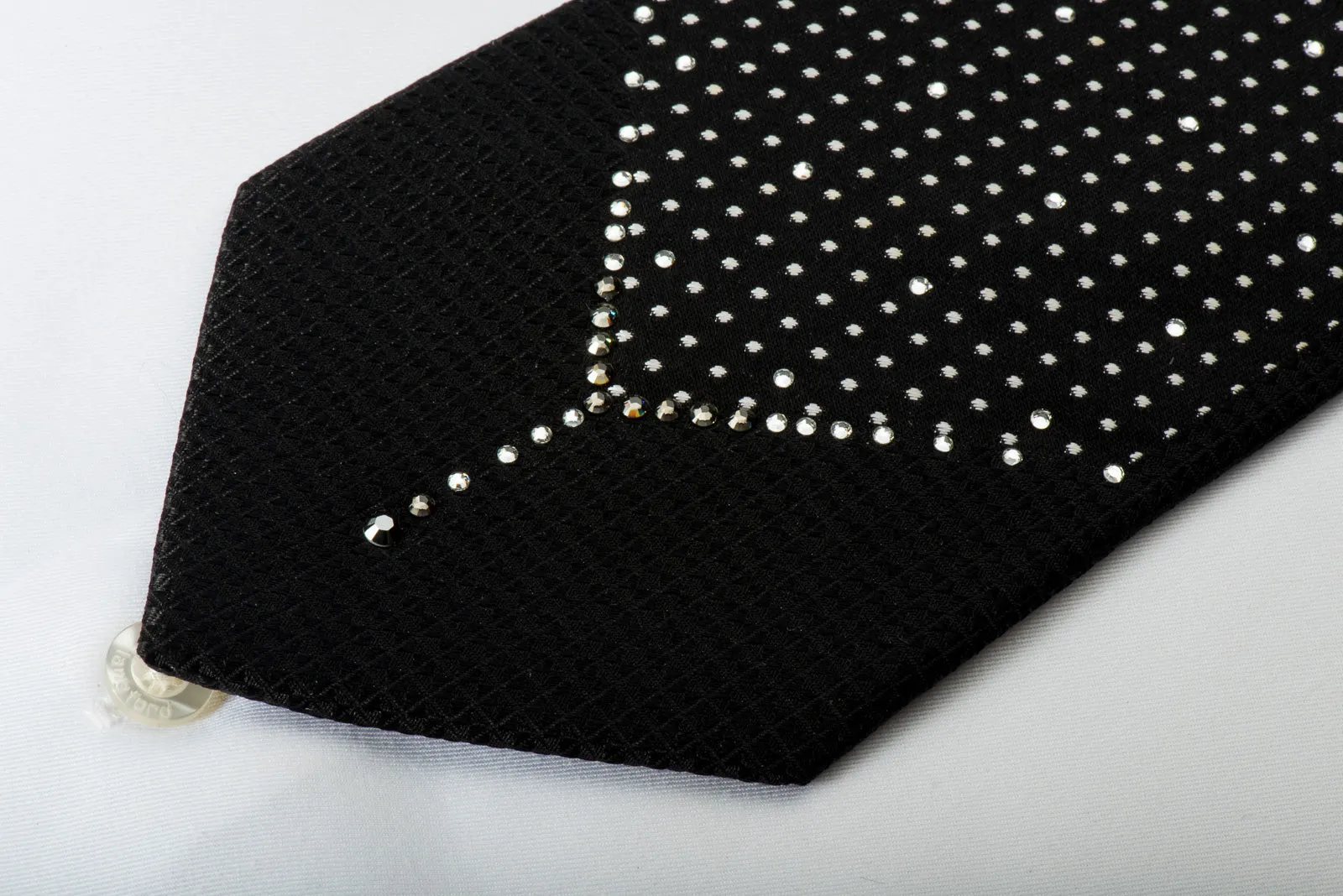 Guy Laroche Black Crystal Rhinestone Silk Necktie Silver Dots On Black