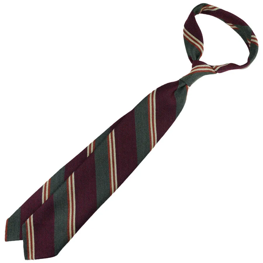 Japanese Striped Wool Tie - Burgundy / Olive
