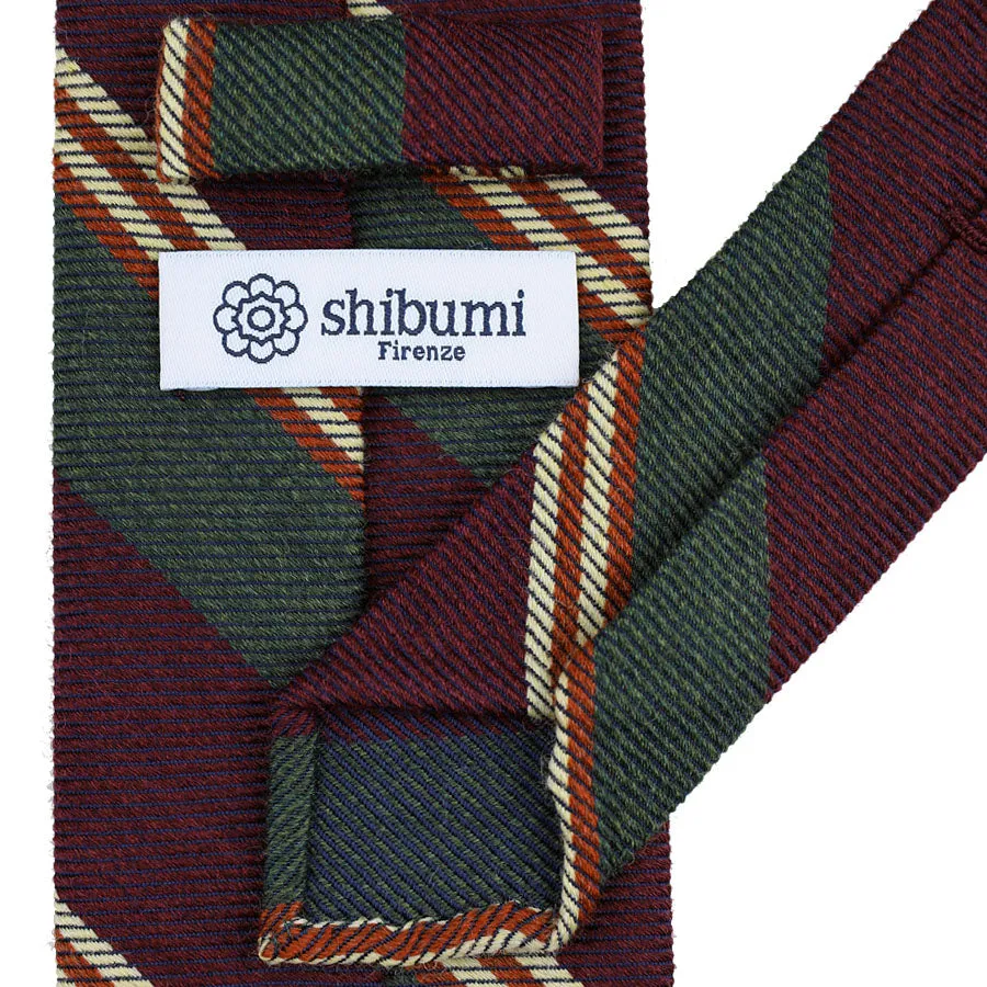 Japanese Striped Wool Tie - Burgundy / Olive