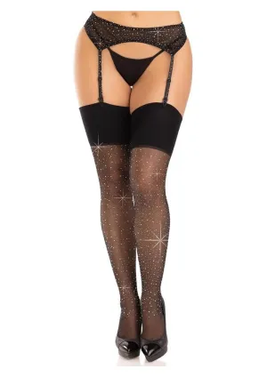 Leg Avenue Wide Top Rhinestone Spandex Sheer Stockings