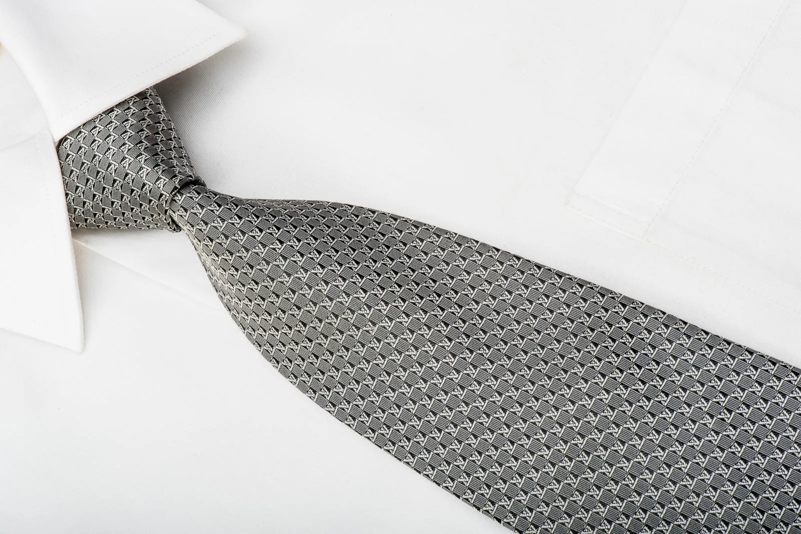 Louis Vuitton Silk Tie Silver Monogram On Black