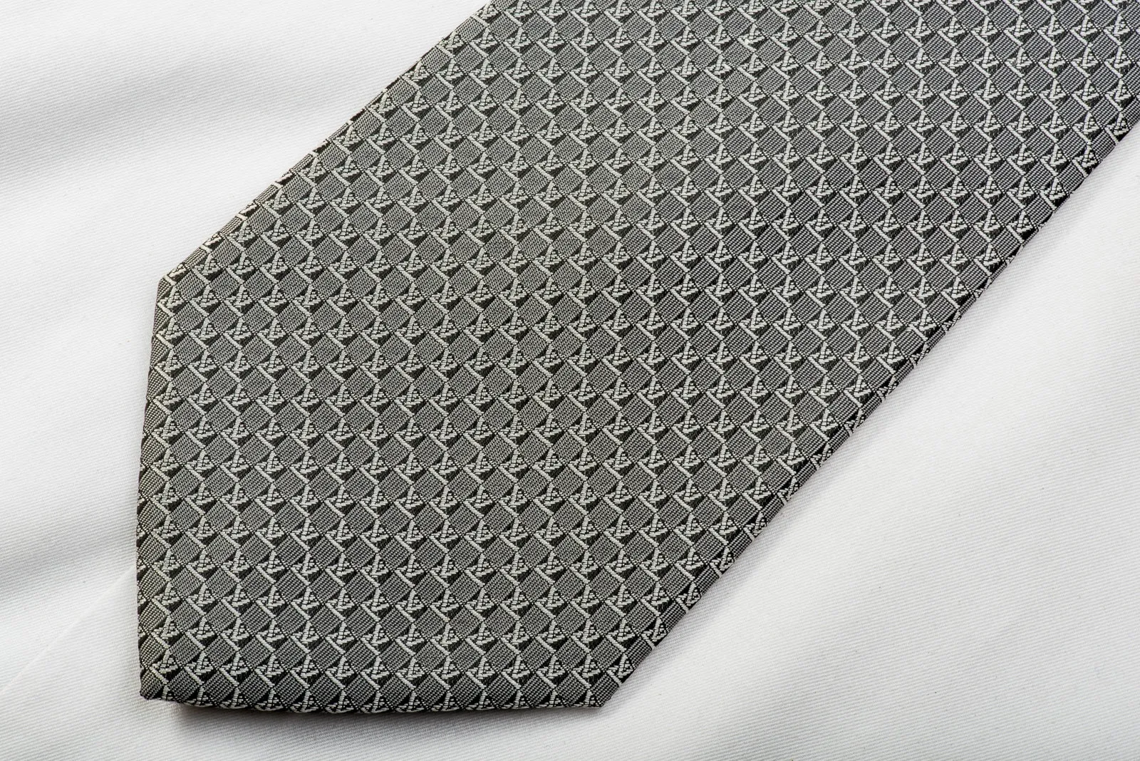 Louis Vuitton Silk Tie Silver Monogram On Black