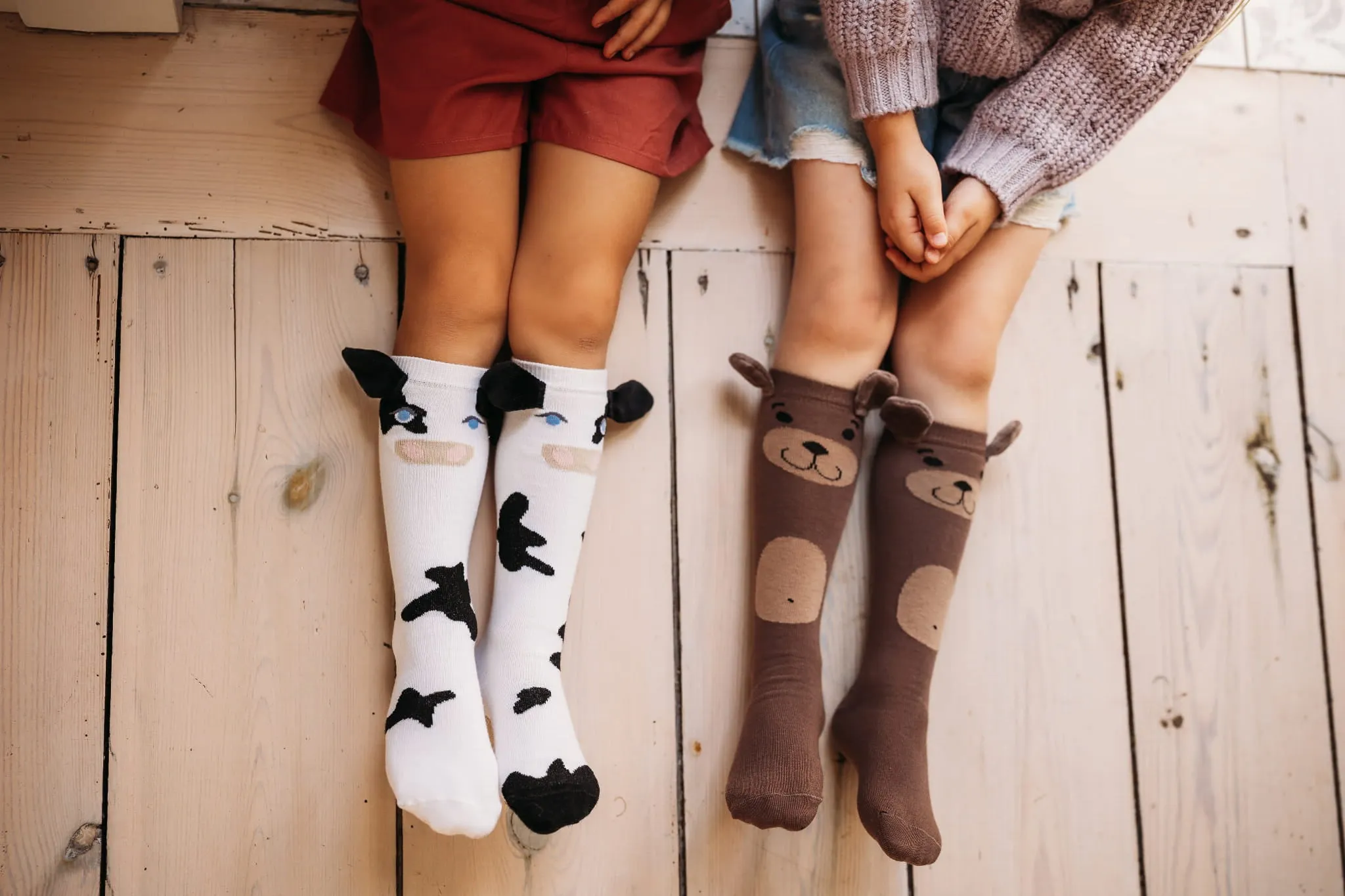 Mama's Feet Children's Knee-High Animal Socks with ears - Cow