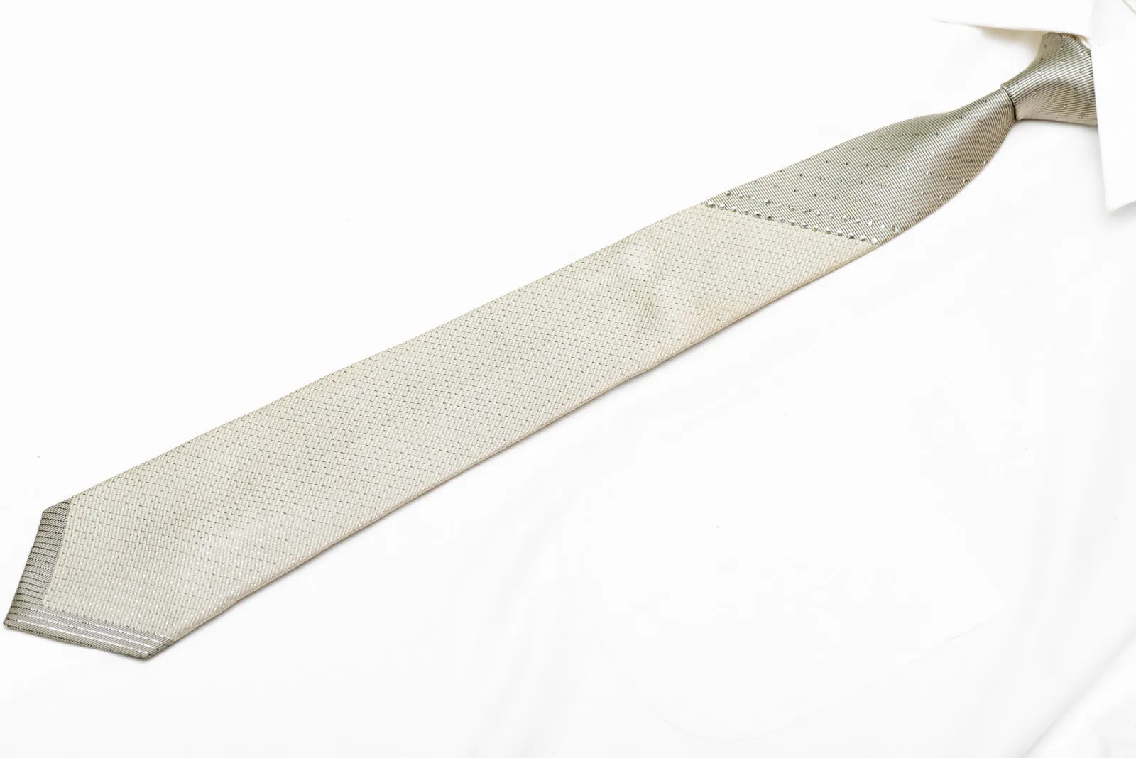 Mens Skinny Rhinestone Silk Necktie Striped Rhinestones On Silver