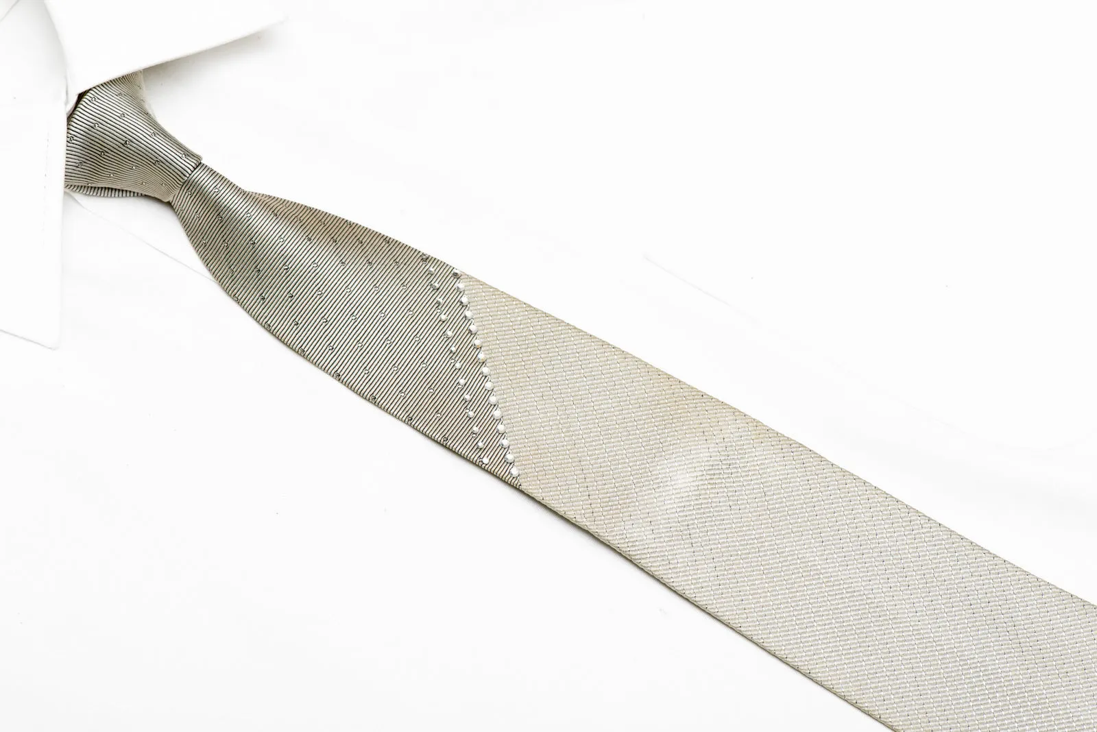 Mens Skinny Rhinestone Silk Necktie Striped Rhinestones On Silver