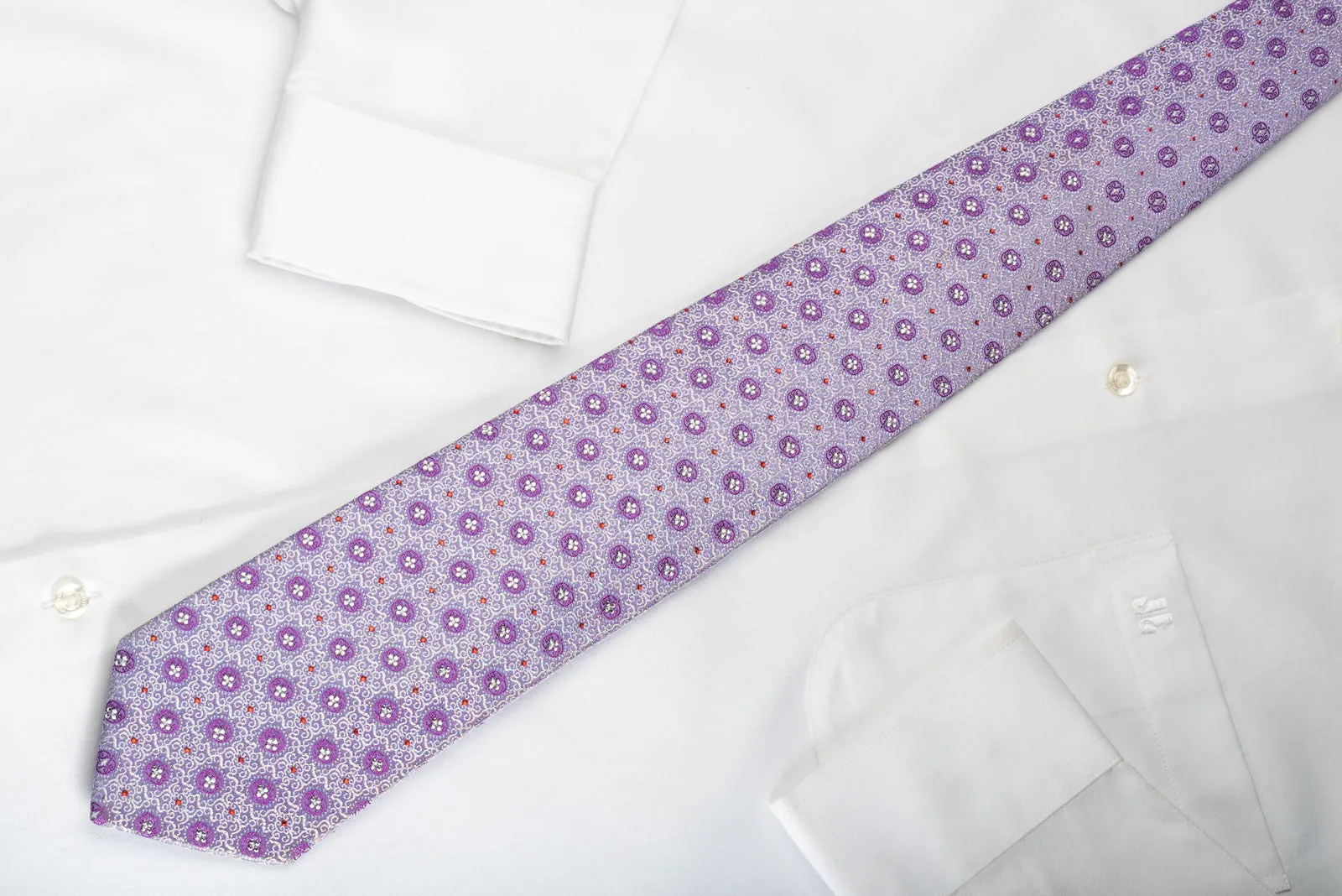 Mila Schon Silk Rhinestone Tie Silver Cartouche On Mauve With Silver Sparkles