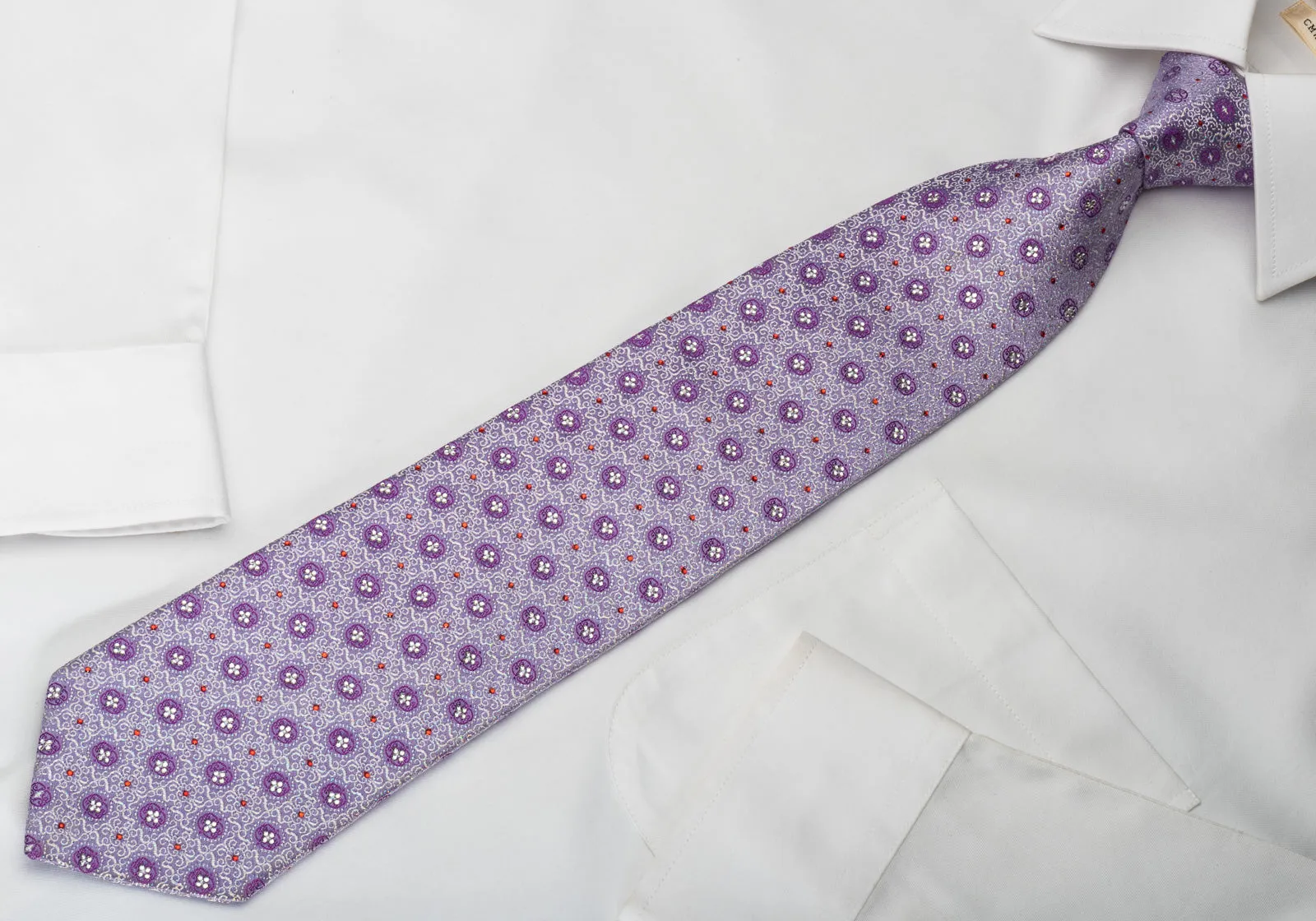 Mila Schon Silk Rhinestone Tie Silver Cartouche On Mauve With Silver Sparkles